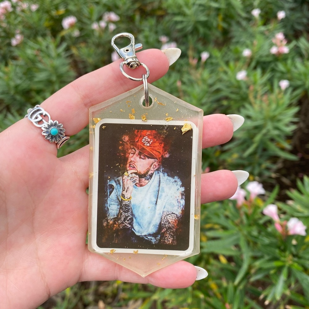 Mac Miller Tiny Desk Concert Cartoon & Gold Flakes Keychain Bag Charm Resin Art